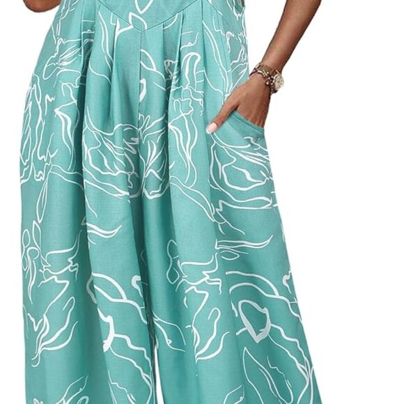 Women's Jumpsuits Summer Floral Print Boho Overalls Loose fit Wide Leg Baggy Lon - Picture 1 of 7